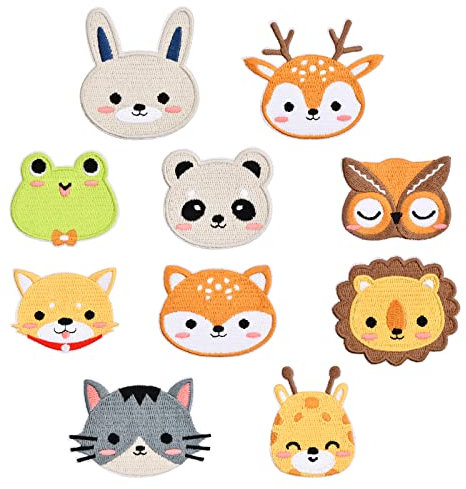 Laughhe 10Stück Patches Zum Aufbügeln, Tier Bügelflicken Patches Flicken Zum Aufbügeln Kinder, Bügelbilder Aufnäher Bestickte Aufnäher Bügelbilder Aufnäher DIY Kleidung Patches Reparieren Sie das Loch
