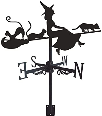 JISADER Wetterfahne aus Schmiedeeisen, Wetterfahne für den Außenbereich, Windrichtungsanzeige für die Garage, Hexe und Katze
