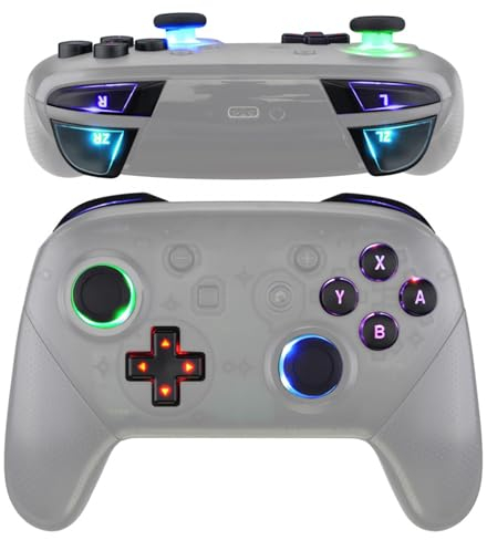 eXtremeRate Multicolori Tasti Luminosi per Nintendo Switch Pro Controller,Levette Analogiche D-pad Trigger Pulsanti DTFS LED Kit V2 per Switch Pro Joystick,Non Include Controller-Nero