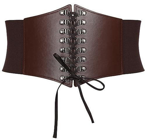 WHIPPY Damen Korsett Gürtel Breiter Schnürgürtel elastischen Taille Gürtel Schnürkorsett gebundener für Kleid Shirt Cosplay Kostüm,kaffee 93cm