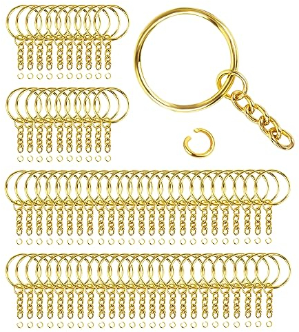 70 Stück 25mm Schlüsselanhänger Ringe Schlüsselringe mit Kette Spaltring DIY Schlüsselring Ring Bastel Set Schlüsselanhänger zum Basteln für Bastelarbeiten Schmuckherstellung | Golden
