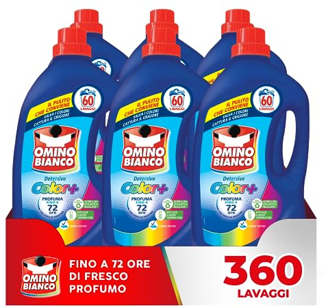 Omino Bianco - Flüssigwaschmittel Color+, 360 Waschgänge, speziell für gefärbte Kleidungsstücke, Technologie zur Farberhaltung und Graueinfang, 2400 ml x 6 Packungen