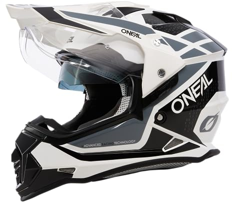 O'NEAL | Motorradhelm | Enduro Motorrad | Ventilationsöffnungen für maximalen Luftstrom & Kühlung, integrierte Sonnenblende | Sierra Helmet R V.24 | Erwachsene | Schwarz Weiß Grau | Größe L