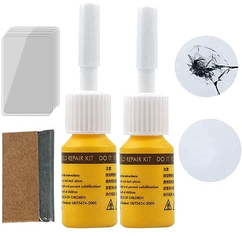 2PCS Windscreen Repair Kit,Car Scratch Repair Kit,Glass Repair Liquid with Repair Resin,Multipurpose Glass Repair Kit,Cracked Windscreen Repair Kit,Window Repair Kit for Spider Web,Half-Moon Crescents