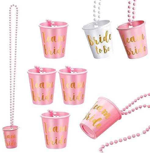 zalati Shot Glasses Necklace 8pcs Plastic Cups with Beaded for Bridal Wedding Party Decoration - The White & The Pink