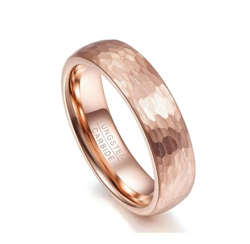 YAHOYA Anello di tungsteno 6mm 4mm Anello in carburo di tungsteno martellato Finitura Spazzolata Fede Nuziale placcata Oro Rosa per Gli Uomini e Le Donne