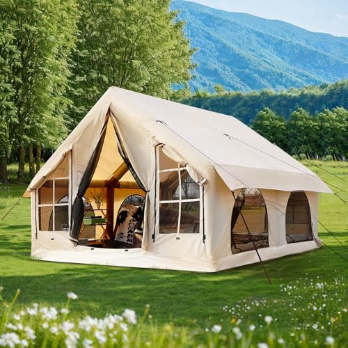 KNUO Aufblasbares Zelt für Camping, 5 ~ 8 Personen, großes aufblasbares Luftzelt, keine Montage erforderlich, Luxus-Glamping-Zelt, 3 x 3 m, wasserdichtes Oxford