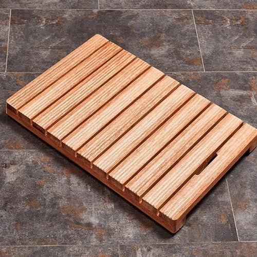 KDDEON Tappetino da Doccia in Legno ad Asciugatura Rapida,Tappetino da Bagno in Legno Rettangolare,Pedana Doccia Impermeabile,Design a Doghe,per Cucina,Ingresso,Corridoio,Ufficio (140x50cm/55x20in)