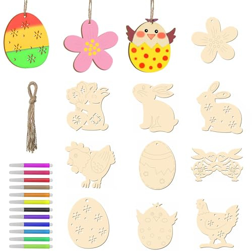 Hanwin Osterbasteln mit Kindern, Holz Ostern Basteln, 50 Stück Ostern Basteln Kinder, Holz Basteln Ostern, Oster Basteln Kinder, Bastelset Ostern