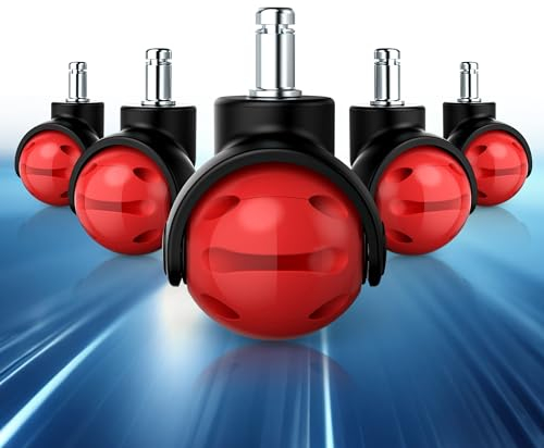 WEWILL Bürostuhlrollen, 11x 22 mm Rollen für Bürostühle, Ersatzräder für Bürostühle auf Teppich- und Parkettböden, strapazierfähige Bürostuhlrollen ersetzen Bodenmatten 5er Set（Rot）