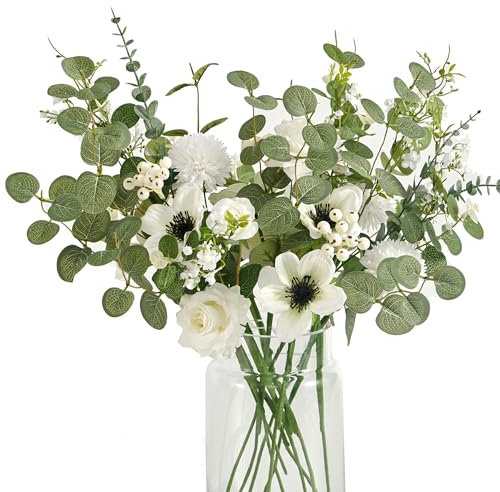Anna's Whimsy 10 Pcs Kunstblumen, Kunstblumen Wie Echt, Seidenblumen Blumenstrauß, Frühlingsblumen Künstlich, Fake Blumen Für Deko Wohnzimmer, Frühlingsdeko,Tischdeko,Hochzeitstischdeko (Weiß)