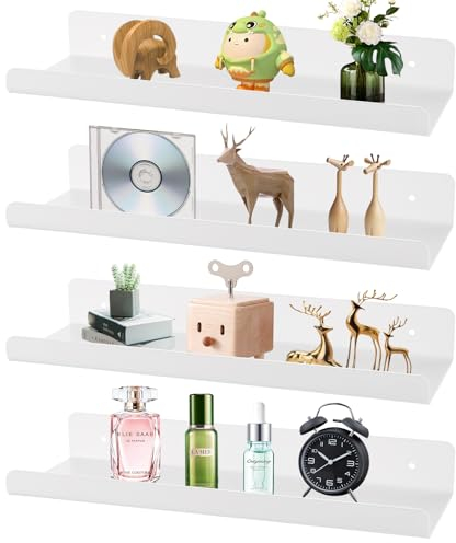 LDHHYH 4er Set Wandregal Ohne Bohren, Regals Wand Acryl, 30cm Schweberegal Regals Ohne Bohren Acryl Schweberegal Weiß,Bad Regal Bilderleiste Bücherregal kleberegal für Küche, Bad, Büro, Wohnzimmer