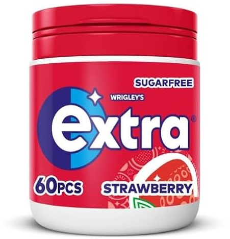 Extra Strawberry Flavour Sugarfree Chewing Gum Bottle 60 Pieces (Pack Of 24) Helps keep Teeth Clean And Mouth Fresh Helps keep Teeth Clean And Mouth Fresh