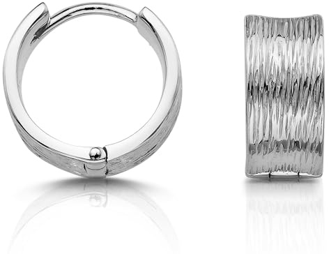 Cassini | Kleine Creolen aus 925 Sterling Silber, breite Creolen mit Streifen-Muster, rhodinierte Ohrringe für Damen 3CSH