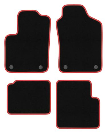Velours-Fußmatten passend für Fiat 500 Hybrid 2020-, Schwarz-Rot, CARLUX | passend für Schrägheck; Velours-Teppich (Polypropylen), ca. 6,5 mm; rutschfest, runde Befestigungen (Typ FL)