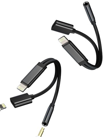 Lightning a Jack 3.5 mm Accesorios Adaptador Cargador Auriculares(2Pack)Auxiliar Coche Cascos Dongle Cable Auricular Aux para Apple iPhone 14 13 12 11 Pro Max para iPad Air Audifonos Carga Convertidor