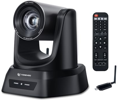 TONGVEO Webcam per sala conferenze wireless 3X USB 1080P 60fps PTZ Camera per streaming live in chiese, servizi di chiesa, conferenze online, compatibile con zoom, skype, OBS