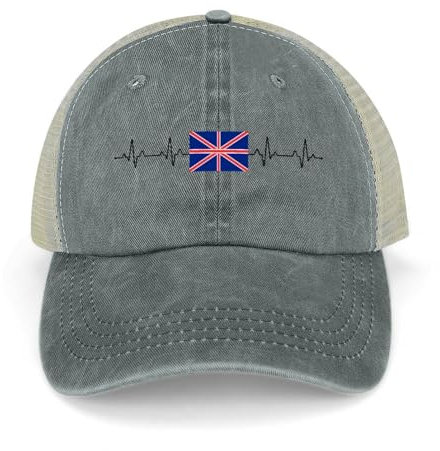 Yelolyio Outdoor Cap Herren Mesh Back Ballcap United Kingdom Flag Heartbeat Cotton Caps United Kingdom Caps Baseball Caps Angeln Hüte Mesh Caps Outdoor Sport Caps, grau, 1-5