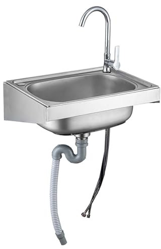 fregaderos murales de acero inoxidable de un seno, Fregadero de exterior, Fregadero mural de cocina independiente con grifo de agua fría para Bar Camping Jardin Lavandería Garaje