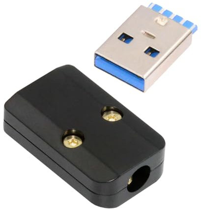 NFHK Connecteur USB 3.0 type A mâle à souder avec coque en alliage d'aluminium Noir Personnalisation pour câble de 6,0 mm