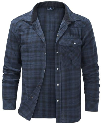 AIEOE Arbeitshemd Herren Langarm Kariert Hemdjacke Western Cowboy Vintage Flanellhemden Pearl Druckknöpfe Freizeithemd Dünn Hemd Frühling Herbst - L