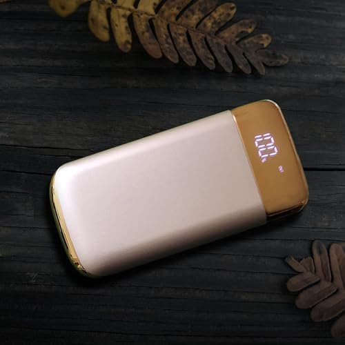 Batterie Externe 10000mAh Affichage LED et Lampe, Batterie Externe Slim, Batterie Externe Charge Rapide, Chargeur Externe, Power Bank, pour Samsung, iPad etc (Or)