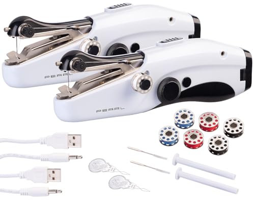 PEARL Minihandnähmaschine: 2er-Set Mini-USB-Handnähmaschinen, USB- & Batterie-Betrieb (Kleine Handnähmaschine, Taschennähmaschine, Kostüme)