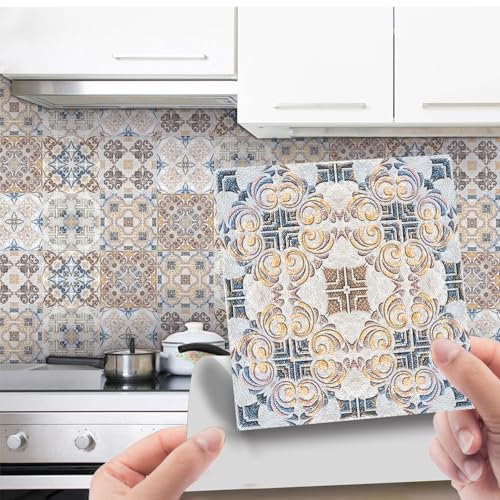 Fliesenaufkleber Hellbraun Pvc Klebefliesen Küche,Wasserfest Fliesenaufkleber Bad,Diy Selbstklebende Fliesen Für Bad & Küche,Fliesensticker Für Küchenrückwand 6 Stück(10x10cm)