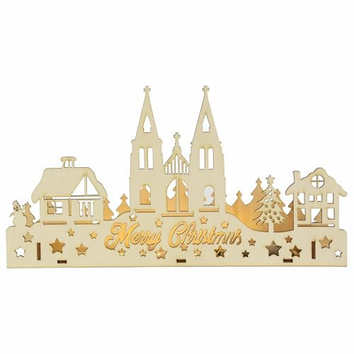 Winterlandschaft Wald aus Holz LED Batterie Timer Deko-Leuchte Xmas 5LED/10LED Weihnachts-Deko X-Mas (Hellbraun)