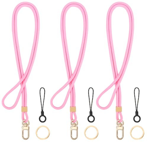Segus Porte Clef Tour de Cou, 3 Pièces Tour de Cou Porte Clé, Laniere Porte Clé avec Boucle Pivotante en Métal, Lanyard pour Porte Badges d'Identification, Carte de Bus (Rose)