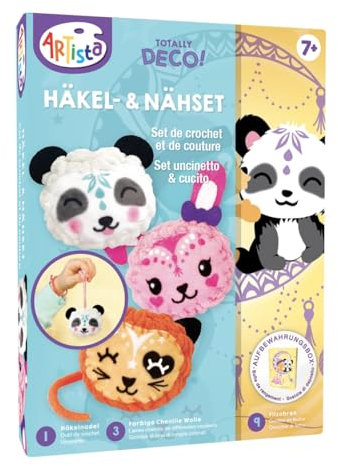 Artista 9301959 Häkel- & Nähset Tiere, Kreativset in praktischer Aufbewahrungsbox, Bastelset für Kinder ab 7 Jahren, Anfänger, Häkeln, Nähen Lernen