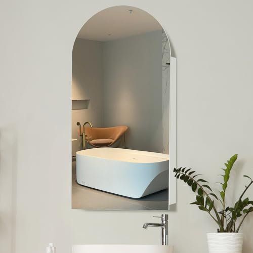 Ymahizax Bathroom Mirror Cabinet, Mirrored Bathroom Storage, Wooden Single Door Wall Mounted Cabinet with HD Arched Mirror, 80x40x15cm