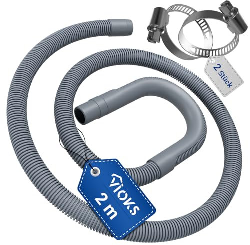 VIOKS Set Flexibler Abwasserschlauch Waschmaschine 2 Meter 19/22mmØ + 2x Schlauchschellen Edelstahl 18-28mmØ - Ablaufschlauch Waschmaschine Abwasserschlauch Spülmaschine mit Schlauchschellen Set