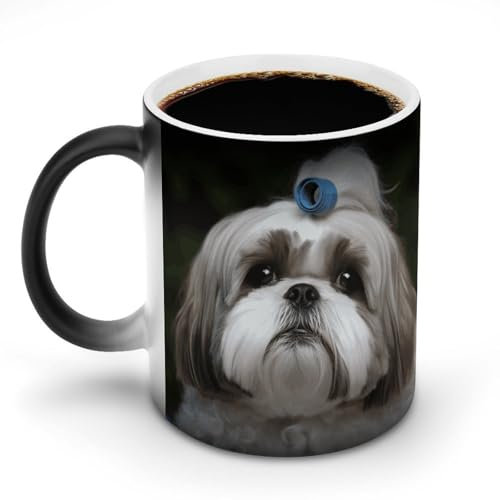 GHENBLT Shih Tzu Hund Farbwechsel-Tasse, Kaffeetasse, lustige Tassen, Keramik-Kaffeetasse, niedliche Tassen, wärmeempfindliche Kaffeetassen, große Tasse