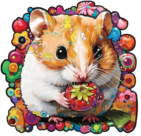 Wooden Jigsaw Puzzles, Unique Shaped Wood Puzzles for Adults with Wood Box, Hamster XL