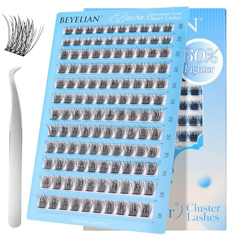 BEYELIAN Lash Clusters Soft Cluster Eyelash Extensions Ultra-Thin Flat Wispy Eyelash Clusters Lightweight for Everyday Use 10-16mm 120 Pcs (CCE103)