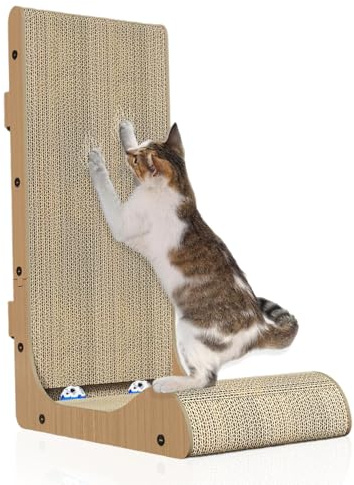 L-förmiger Katzenkratzer, Wandmontage, 60 cm, vertikal/horizontal, Papp-Kratzer mit Kugelspielzeug, platzsparendes langlebiges Design für Indoor-Katzen