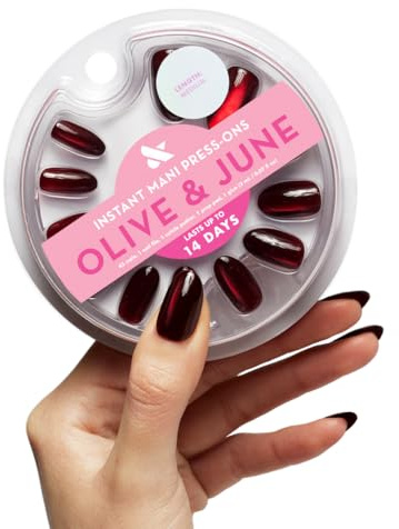 Olive & June Instant Mani Press-On Nails (Glue) | 42 Fake Nails, 21 Sizes | Non-Toxic, Long-Lasting Recycled Materials Realistic Look | Salon-Quality at Home | Medium, Oval | Obsessed Velvet