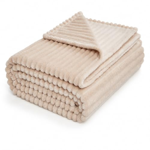 LANE LINEN Fleece Throw Blanket Beige 127 x 152 – Gift for Mom Women Men, Soft Fluffy Fleece Flannel Cozy Fuzzy Plush Couch Bed Blanket, Bedroom Decor Gifts for Him Her