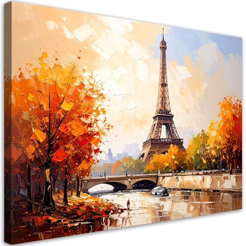 Feeby Wandbilder - Bilder Schlafzimmer - Eiffelturm - Paris - Landschaft - 60x40 1tlg - Wohnzimmer Bild Groß - Wohnungs - Foto Geschenk - Leinwand Wall Art - Wand Deko