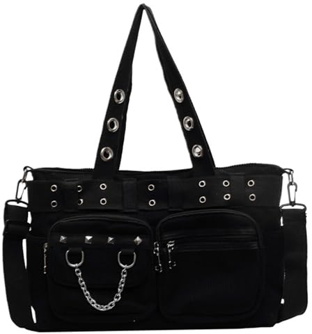 Gcroet Gothic-Geldbörse, Punk-Gothic-Umhängetasche mit Schultergurt, großes Fassungsvermögen, Emo-Einkaufstasche mit mehreren Taschen für Damen.