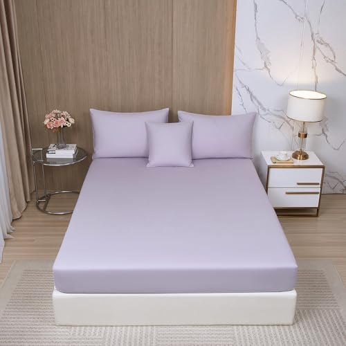 DXHOME Spannbettlaken 180x200cm Baumwolle Lila Uni Spannbetttuch Lyocell Seide Atmungsaktiv Bettlaken Spannleintuch 180 x 200 Doppelbett Uni Leintuch für Hohe Matratze Hoher Steg bis 25-30 cm