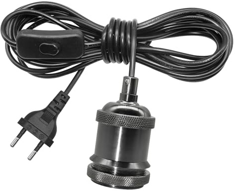 ZRLXFM Lampenfassung E27 mit 5m Kabel, Kronleuchter-Fassung mit Schalter, Schwarz Hänge-lampe mit Stecker für Lampenaufhängung Pendelleuchte Moderner Stil und Industrieller Stil
