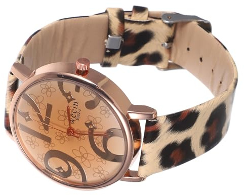 SOLUSTRE Modische Damenuhr mit Rundem Ziffernblatt Quarzwerk PU Lederarmband und Leopardenmuster Elegante Armbanduhr für Frauen Geschenk und Alltag