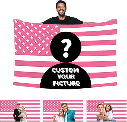 Custom Pink American Flag 3x5 Ft – Personalized Double-Sided Flag with Your Text, Photo, or Logo – Funny Tapestry Poster for Wall, Dorm, Clubs, Bars, Concerts & Parties (Pink)