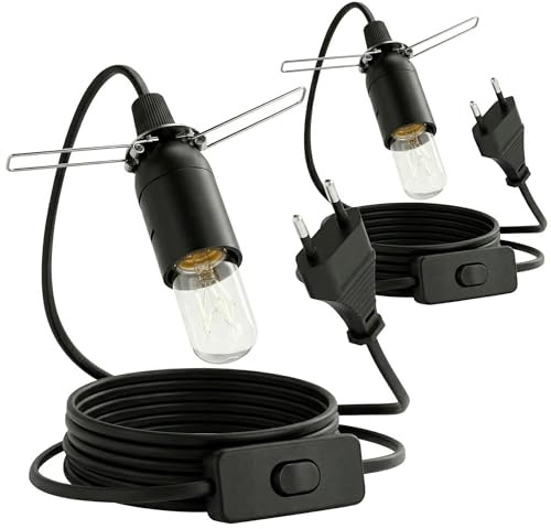 COMVASTARS Kabel Salzkristall-Lampe E14 Lampenfassung mit Schalter,E14 Lampensockel mit 1.8M Netzkabel und EU Stecker, für Lampenaufhängung,Pendelleuchten,Deckenlampen,DIY Projekte,Schwarz,2er-Pack
