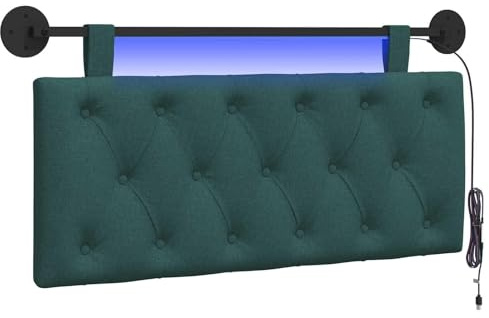 vidaXL Hängendes Kopfteil Mit LED Licht Dunkelgrün Stoff, Moderner Schlafzimmerkopf, rechteckiges Polster, Cozier Rückenlehne, minimalistische Deko, platzsparend