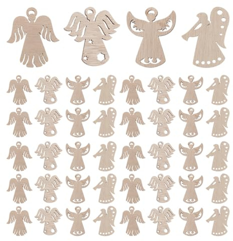 LALAFINA 100 Stück Holzengel Anhänger zum Basteln mit Glatter Oberfläche und Leerem Design Rustikaler Weihnachtsschmuck für Selbstgemacht Weihnachtsdeko und Kreative Bastelideen