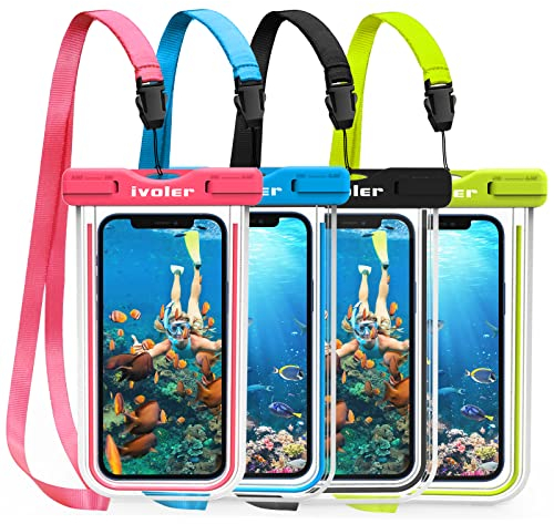 ivoler [Pack de 4 Pochette Étanche Téléphone Etui/Housse/Coque Étanche Smartphones Universel Sac Protection pour Smartphone, téléphones, Jusqu'à 6,8'' (Nior+Bleu+Vert+Rose)