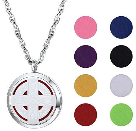 PROSTEEL Edelstahl Halskette für Männer Frauen Runde Medaillon Kreuz Floating Locket Aromatherapie Anhänger mit 60cm Kette Ätherische Öle Diffusor mit 8 bunten Nachfüllpads, Silber